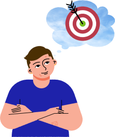 illustration of man with a target and arrow in a thought bubble